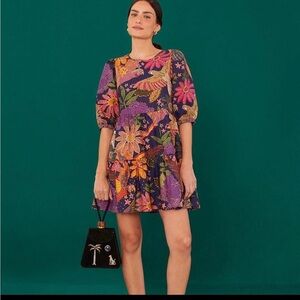 FARM Rio Navy Cool Macaw Cotton Mini Dress